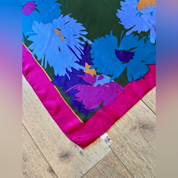 BILL BLASS For Barr & Beards Silk Scarf Vintage 70s Abstract Floral Square 30x30 - Picture 14 of 16